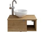 Waschtisch SAPHIR "Serie 6915 Waschschale mit Unterschrank für Gästebad, Gäste WC", braun (halifax eiche, halifax eiche, halifax eiche quer nb), B:61cm H:39,8cm T:35cm, Waschtische, Waschtisch, 61 cm breit, 1 Tür, offenes Fach, kleine Bäder, ohne Armatur