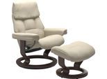 Relaxsessel STRESSLESS "Ruby", beige (cream batick), B:74cm H:97cm T:74cm, Leder BATICK: BATICK ist ein leicht korrigiertes, durchgefärbtes und genarbtes Möbelleder, bei dem die meisten Unebenheiten und Spuren in der Regel entfernt wurden.;Leder PALOMA: PALOMA ist ein durchgefärbtes Semianilin-Möbelleder mit natürlicher Narbung., Sessel, Relaxsessel, mit Classic Base, Größe S, Gestell Eiche, Wenge