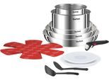 Topf-Set TEFAL "Ingenio Emotion, Topf und Pfannenset abnehmbarer Griff, stapelbar", grau (edelstahl), Töpfe, Topf-Set, unversiegelt, Topfset Induktion, platzsparend, stapelbar, L896SD