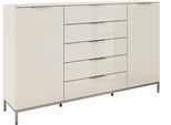 Schubkastenkommode RAUCH "Kommode Türkommode Sideboard Kombikommode FLIPP mit Glasfront", beige (beige, glas beige (champagner)), B:180cm H:110cm T:42cm, Holzwerkstoff, Sideboards, Schubkastenkommode, 2-türig, 5 Schubladen, Soft-Close, Oberboden und Front Glas, 2 Breiten