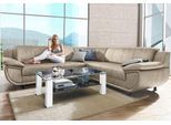 Ecksofa TRENDMANUFAKTUR "Rondo wahlweise mit Schlaffunktion, 267x247 cm (BxT), breite Armlehnen", beige (sand, beige), B:267cm H:85cm T:247cm, Kunstleder SOFTLUX;Microfaser PRIMABELLE (100% Polyester);NaturLEDER (echtes Rindsleder);Struktur (54% Polyacryl, 46% Polyester), Sofas, Ecksofa, L-Form, wahlweise mit Federkern bestellbar, Füße schwarz