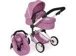 Kombi-Puppenwagen CHIC2000 "Linus, Jeans Pink", rosa (jeans pink), Puppenwagen, KinderB:72cm H:82cm T:72cm, Kunststoff, Polyester, Stahl, Kombi-Puppenwagen, mit Babywanne und Autositz, B:72cm H:82cm T:72cm