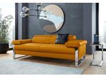 2-Sitzer W.SCHILLIG "finn", gelb (brandy s37), B:210cm H:71cm T:106cm, Flachgewebe S22 (100% Polyester);Stoff S37 (100% Polyester);Longlife Xtra-Leder Z59: Glattleder mit modischer Prägung. Hautstärke 0, 9 - 1, 1 mm, Sofas, 2-Sitzer, German Design Award 2016, Fußgestell Chrom glänzend, Breite 210 cm