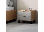 Nachttisch VOX "SIMPLE, obere Schublade mit Beleuchtung, 2 Schubladen, Metallgriffe", grau (eiche, grau, eiche), B:45cm H:39cm T:38cm, Tische, Nachttisch, Tischplatte mit praktischer Aussparung z.B. für Smartphones