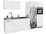 Küchenzeile KOCHSTATION "KS-Paris - Küchen mit einzigartigen Fotomotiven auf den Fronten", weiß (küche: weiß, front: weiß, korpus: weiß, arbeitsplatte: anthrazit), B:280cm H:200cm T:60cm, Komplettküchen-Sets, Küchenzeile, Breite 280 cm, wahlweise mit E-Geräten und Induktion