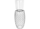 Kerzenständer KAYOOM "Kerzenständer Malibu 825", silber, B:28cm H:73cm T:28cm Ø:28cm, Glas, Metall, Kerzenhalter, Kerzenständer