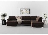 Wohnlandschaft SIT & MORE "Marano U-Form", braun (espresso), B:304cm T:216cm, 98% Polyester, 2% Polyamid, Sofas, Wohnlandschaft, inklusive Kopfteilverstellung, wahlweise mit Bettfunktion, Bettkasten
