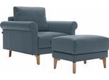 Sessel "CR.450, Designsessel, Loungesessel", blau (blaugrau 534, 73), B:88cm H:85cm T:95cm, NaturLEDER OSKAR (echtes Rindsleder);Chenille COCO (72% Polyester 15% Baumwolle 13% Polyacryl), CREATION BY ROLF BENZ, Sessel, Sessel, modern Landhaus, mit tollem Sitzkomfort, Breite 88 cm, Fuß Nussbaum