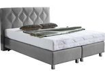 Boxspringbett "Phönix", grau, B:155cm L:210cm, Bezug Bett: Microvelours (100% Polyester) oder Feinstruktur (100% Polyester);Bezug Bonnell-Federkernmatratze: 100% Polyester;Bezug Kaltschaummatratze: 100% Polyester;Bezug Tonnentaschenfederkernmatratze: 80% Baumwolle, 20%Polyester, WESTFALIA SCHLAFKOMFORT, Komplettbetten, Boxspringbett