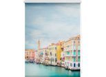 Seitenzugrollo LICHTBLICK ORIGINAL "Rollo Klemmfix, ohne Bohren, blickdicht, Venedig - Blau", blau (blau, weiß), B:80cm H:150cm, Polyester, Rollos, Seitenzugrollo