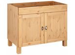 Spülenschrank HOME AFFAIRE "Oslo", beige (natur gebeizt, gewachst), B:100cm H:83cm T:57cm, Massivholz, Schränke, Spülenschrank, 100 cm breit, inklusive Einbauspüle aus Edelstahl, aus Kiefer