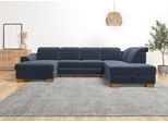 Wohnlandschaft HOME AFFAIRE "Dundee U-Form", blau (graublau), B:338cm H:86cm T:219cm, Flachgewebe (100% Polyester), Sofas, Wohnlandschaft, wahlweise mit Kopfteilverstellung und zusätzlich mit Bettfunktion