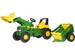 Trettraktor ROLLY TOYS "rollyJunior John Deere mit Lader und Trailer", grün, Tretfahrzeuge, KinderB:53cm H:62cm T:210cm, Kunststoff, Trettraktor, Made in Europe Made in Germany, B:53cm H:62cm T:210cm