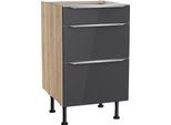 Unterschrank KOCHSTATION "KS-Aken", grau (anthrazit hochglanz, wildeiche nachbildung), B:50cm H:87cm T:58,4cm, Schränke, Unterschrank