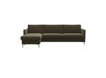 Ecksofa FLEXLUX "Fiore, super Sitzkomfort durch Kaltschaum im Sitz, L-Form", grün (moss grün), B:247cm H:85cm T:92cm, Sofas, Ecksofa, schmale Armlehnen, Füße Alu+ Eiche