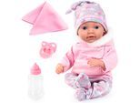 Babypuppe BAYER "Reborn Baby, 38 cm Regenbogenmuster", grau (grau, rosa), Puppen, Baby, Babypuppe