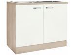 Spülenschrank OPTIFIT "Faro", weiß (weiß matt), B:100cm H:84,8cm T:60cm, Schränke, Spülenschrank, mit Metallgriffen, Breite 100 cm