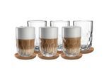 Latte-Macchiato-Glas LEONARDO "Latte Macchiato Gläser mit Untersetzer Gocce 390 ml 6er Set transparent", bunt (transparent), 12 tlg., Glas, Trinkgefäße, Latte-Macchiato-Glas