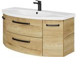 Waschtisch SAPHIR "Serie 4010 Keramik-Waschtisch mit Unterschrank, 120,5 cm breit", braun (halifax eiche quer nachbildung, halifax eiche quer nachbildung), B:120,5cm H:53,7cm T:48cm, Waschtische, Waschtisch, Waschplatz mit 2 Türen, 2 Schubladen, Badmöbel-Set mit Waschtisch