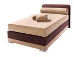Boxspringbett MAINTAL "Lago", braun (cappucinofarben, braun), B:127cm L:210cm, Bezug Kopteil und seitliche Unterbox wahlweise Microvelours aus 100% Polyester oder Kunstleder;DIe Obermatratze ist bei beiden Bezugsqualitäten mit Microfaser (100% Polyester) bezogen, Unterseite 100% Baumwolle;Das Kopfteil ist bei Microvelours an den Ecken abgerundet, bei Kunstleder gerade;Bezug der Oberseite aus strap