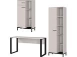 Büromöbel-Set GERMANIA "GW-Rovigo", beige (kaschmir, schwarz), B:308cm H:190cm T:60cm, Holzwerkstoff, Metall, Arbeitsmöbel-Sets, Büromöbel-Set, Schreibtisch mit Knieblende, Made in Germany
