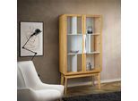 Bücherregal WOODMAN "Hilla", beige (natur, weiß), Regale, Bücherregal, Breite 88 cm, Türen mit Glaseinsätzen, Holzfurnier aus Eiche, FSC