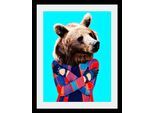 Bild QUEENCE "Bär", bunt (farbe rahmen: schwarz, farbe bild(er): bunt), B:50cm H:70cm T:3cm, Acrylglas, Holz, Papier, Bilder, Bild, HD Premium Poster-Druck inkl. Holzrahmen