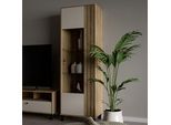 Vitrine FORTE "Killarney", beige (mauvella eiche, kashmir beige), B:63,4cm H:195,8cm T:42cm, Dekorfolie, Holzwerkstoff, MDF, Metall, Sicherheitsglas, Schränke, Vitrine, Vitrine, Glastüre, Metallgriffe, zweifarbig