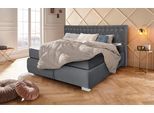 Boxspringbett LEONIQUE "Rumba", grau (dunkelgrau), B:190cm L:213cm, Samtoptik (100% Polyester), Komplettbetten, Boxspringbett, Taschenfederkern-Matratze in Härtegrad 3, in 4 Breiten, incl. Topper