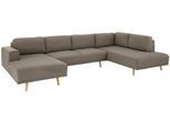 Wohnlandschaft HOME AFFAIRE "Lasse U-Form", braun, B:355cm H:84cm T:203cm, Filzoptik (100% Polyester);Luxus-Microfaser (100% Polyester);Struktur fein( 100% Polyester), Sofas, Wohnlandschaft, im scandinavischem Stil mit Holzfüßen