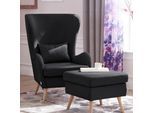 Sessel HOME AFFAIRE "Salla auch in Fellimitat und Feincord, viele Bezugsarten, Ohrensessel", schwarz, H:118cm T:94cm, Struktur fein (100% Polyester), Sessel, Sessel, wahlweise mit oder ohne Hocker; großer Sessel: Maße B/T/H: 78/94/118cm