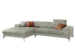Ecksofa W.SCHILLIG "Piedroo, Designsofa mit tollem Sitzkomfort, elegant und bequem, L-Form", grau (stone r66), B:303cm H:70cm T:193cm, Chenille-Flachgewebe R66 (85% Polyester, 15% Nylon), Sofas, Ecksofa, Kopfteilverstellung, wahlweise mit Sitztiefenverstellung, Breite 303cm