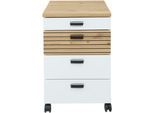 Rollcontainer INNOSTYLE "Rollcontainer Glenn, 45 x 66 x 55 cm (B/H/T)", weiß, artisan, B:45cm H:66cm T:55cm, Holzwerkstoff, Kunststoff, MDF, Rollwagen, Rollcontainer, inkl. Filzeinlage, 4 Rollen(2 mit Bremsen) oder Sockel, SK Soft-Close