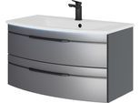 Waschtisch SAPHIR "Serie 7045 Mineralmarmor-Waschtisch und Unterschrank, 91 cm breit", grau (stahlgrau metallic), B:91cm H:50,2cm T:50,1cm, Waschtische, Waschtisch, Waschplatz mit 2 Schubladen, Badmöbel Set mit Waschtisch