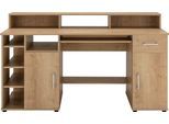 Schreibtisch VOGL MÖBELFABRIK "Timra mit Monitoraufsatz, Tastaturauszug & Towerfach", braun (eiche, eiche, eiche), B:154cm H:88cm T:60cm, Tische, Schreibtisch, Breite 154 oder 178 cm, Made in Germany