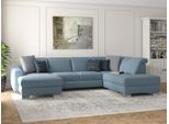 Wohnlandschaft SIT & MORE "Dundee U-Form", blau (hellblau), B:338cm H:86cm T:219cm, Sofas, Wohnlandschaft, mit Federkern und Edelstahlfüßen, wahlweise mit Kopfteilverstellung