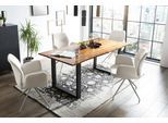Essgruppe SALESFEVER "Stilvolle Tischgruppe", beige (cognac, schwarz, creme, silber, creme, silber), Strukturstoff, 180,90 + Drehfunktion, Edelstahl, Massivholz, Metall, Polyester, Sitzmöbel-Sets, Essgruppe, 5-teiliges Set: Tischplatte mit Baumkante, rostfreies Edelstahlgestell