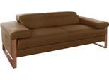 2-Sitzer W.SCHILLIG "finn", braun (chocolate s37), B:210cm H:71cm T:106cm, Flachgewebe S22 (100% Polyester);Stoff S37 (100% Polyester);Longlife Xtra-Leder Z59: Glattleder mit modischer Prägung. Hautstärke 0, 9 - 1, 1 mm, Sofas, 2-Sitzer, German Design Award 2016, Fußgestell Nussbaum natur, Breite 210 cm
