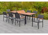 Garten-Essgruppe MERXX "Paxos", grau (graphit, grau, natur), Aluminium, Massivholz, Stoff, Sitzmöbel-Sets, Garten-Essgruppe
