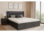 Bett HOME AFFAIRE "PRESSAC mit Schubladen und Beleuchtung, in 2 Breiten - 160 und 180 cm", schwarz (eiche dunkelgrau), B:166,6cm H:100cm L:204,4cm, Betten, Bett, Bettgestell mit Schubladen, ohne Lattenrost und Matratze