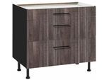 Unterschrank WIHO KÜCHEN "Nisos", braun (front: aberdeen dunkel, korpus: schwarz), B:90cm H:86,5cm T:58cm, Schränke, Unterschrank, 90 cm breit, Soft-Close in Schubladen, verstellbare Füße, ohne Platte