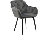 Esszimmerstuhl SALESFEVER "Coventry Komfortabler Polstertuhl im eleganten Stil", grau (grau, schwarz), B:61cm H:85cm T:45cm, 100% Polyester, Metall, Stühle, Esszimmerstuhl, Stilvoll mit eleganter Knopfheftung