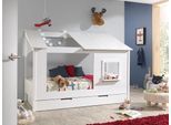 Kinderbett VIPACK "Hausbett, aus MDF und Massivholz weiß lackiert, inkl. Fenster vorne", weiß, B:108cm H:159cm L:214cm, Betten, Kinderbett, wahlweise mit oder ohne Bettschublade auf Rollen