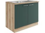 Spülenschrank OPTIFIT "Bella", grün (steingrün, wildeiche, wildeiche), B:100cm H:84,8cm T:60cm, Holzwerkstoff, Schränke, Spülenschrank, Breite 100 cm, mit Edelstahl-Einbauspüle