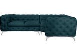 Chesterfield-Sofa HOME AFFAIRE "Ecksofa GLYNIS L-Form mit Wellenunterfederung, Maße B/T/H 264/204/75cm", blau (petrol), B:264cm H:75cm T:204cm, Struktur (100% Polyester);Samtoptik (100% Polyester), Sofas, Chesterfield-Sofa, aufwändige Knopfheftung, moderne Chesterfield Optik, Fußfarbe wählbar