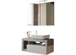 Badmöbel-Set WELLTIME "Hamburg, Badezimmerset 2tlg. Breite 92 cm, Badmöbel, Waschtisch inkl.", weiß (weiß, beton, optik), B:92cm H:190cm T:49cm, Kastenmöbel-Sets, Badmöbel-Set, Waschbecken, Spiegelschrank mit LED Aufbauleuchte, Soft-Close-Funktion
