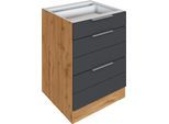 Auszugsunterschrank KOCHSTATION "KS-Luhe", grau (grau matt, wotaneichefarben), B:60cm H:82cm T:60cm, MDF, Schränke, Auszugsunterschrank, 60 cm breit, hochwertige MDF-Fronten mit waagerechter Lisene