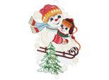 Fensterbild "Schneemann mit Kind" Gr. 1, bunt (bunt, ecru, goldfarben), B:20cm H:30cm, Polyester, W. REUTER & SOHN - PLAUENER SPITZE, Fensterbilder, Fensterbild, Made in Germany