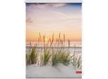 Seitenzugrollo LICHTBLICK ORIGINAL "Rollo Klemmfix, ohne Bohren, blickdicht, Nordseestrand", rot (rot, weiß, weiß), B:100cm H:150cm, Polyester, Rollos, Seitenzugrollo