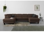 Wohnlandschaft SIT & MORE "Belluci U-Form", braun (dunkelbraun), B:321cm H:85cm T:195cm, Sofas, Wohnlandschaft, Kopfteilverstellung und Federkern, wahlweise mit Bettfunktion